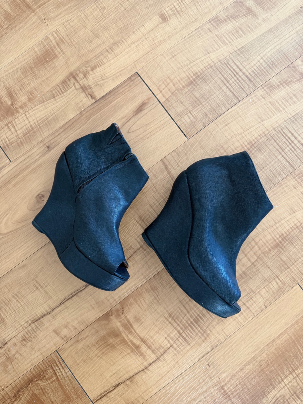Rare Jeffrey Campbell Black Open-Toe Platform Wedge Ankle Boots